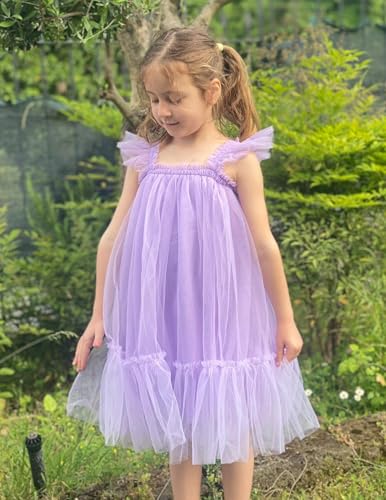 Image of Arshiner Toddler Tulle Dress for Girls Layered Tutu Ruffle Dresses Swing Twirly Fairy Summer Birthday Party Wedding Sundress