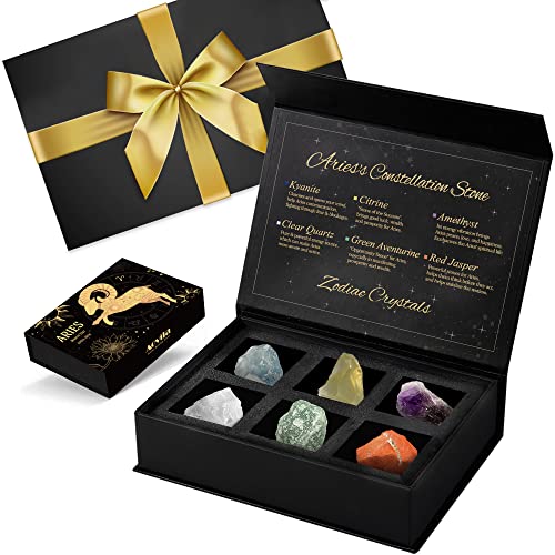 Image of Aries Birthday Gifts for Women, Aries Crystals Birthstones Gifts Box Set with Gift Wrap Ribbon Bow Greeting Card - Zodiac Gifts Astrology Gifts Birthday Gifts for Her Mother Sister Best Friends
