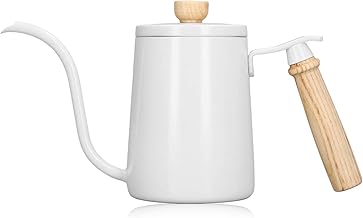 Chaleira pescoço de ganso YEmirth, café derramado sobre a chaleira 600ml 304 bico de aço inoxidável pescoço de ganso cabo de madeira chaleira pescoço de ganso para bebidas de café e água(White)