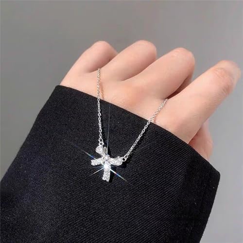 Bow necklace,Silver Necklace for Women - Bow Necklace Elegant Silver Mini Bow Pendant Necklace - Trendy & Adorable Design for Women Silver Jewelry Gift2