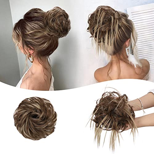 Earfodo 2PCS Messy Bun Hair Piece for Girls Hair Chignon for Daily Wear Synthetic Curly Wavy Hair Extension (Color:12H24#)