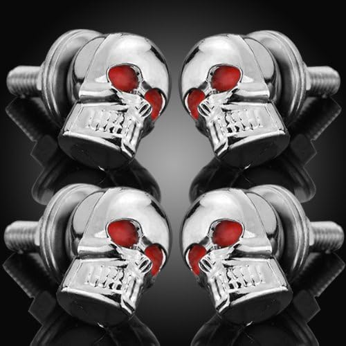 4X 6mm DIY 3D Design Decoration Chrome Skull Red Eye License Plate LIC Tag Frame Bolts Set Universal Fit Car Light Truck