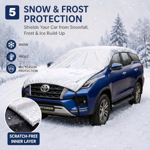 Image of Pivalo Half Car Body Cover for SUV Cars (All Models & Years) | 100% Waterproof Outdoor UV & Heat All Weather Protection | Triple Stitched 3 Layer with Adjustable Straps Cover (Reflective Silver)