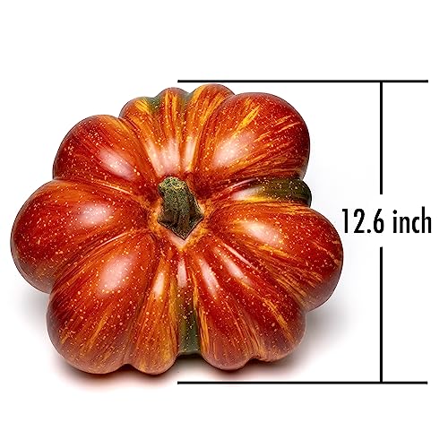 WsCrofts Large Artificial Pumpkin, 12.6inch Hand-Made Fake Pumpkin for Fall Harvest Festival Thanksgiving Halloween Decor (Orange Speckles)