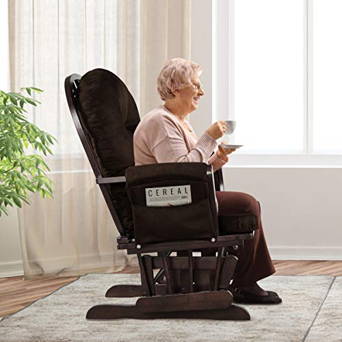 Costzon Nursery Glider with Ottoman, Upholstered Comfort Glider Rocker with Padded Cushion, Storage Pocket, Solid Wood Base, Rocking Chair Nursery for Breastfeeding, Napping (Brown) - Image 6