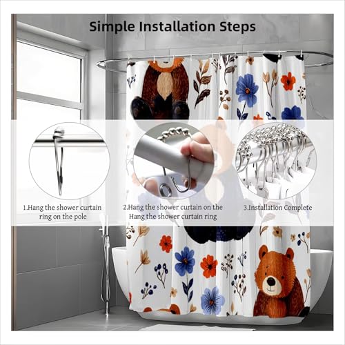 Rideau douche ours en polyester imperméable haut de gamme avec ourlet lesté - 7