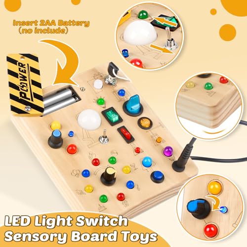 Joyreal Montessori Toddler Busy Board, 19 Led Wooden Sensory Board Educational Toy, Montessori Toys for 1-6 Year Old, Travel Toys Gifts for Toddlers Boys and Girls - Image 7