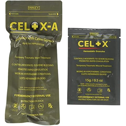 CELOX Emergency Wound Bundle: Blood Clotting Granule Applicator and Plunger Set with Extra Blood Clotting Solution Cover