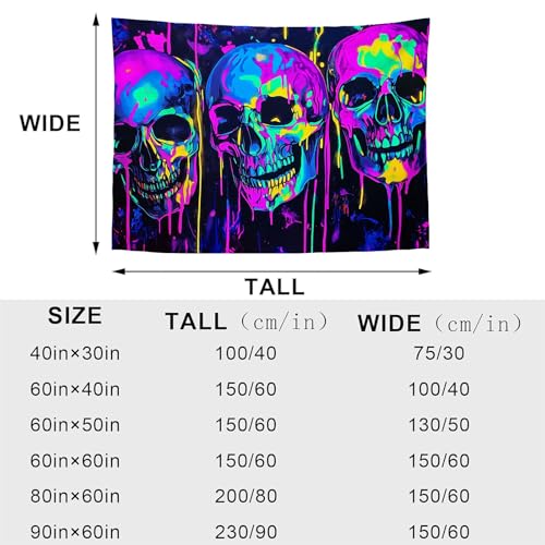 Tapiz de Halloween púrpura neón con diseño abstracto de calavera 4