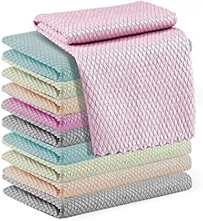 Aussido 10 Pack Nanoscale Cloth 40x30cm Lint Free Microfibre Cleaning Cloth Reusable Easy Clean Polising Microfiber Dish Cloths for Glass, Car, Window, Home, kitchen-(Random Color)