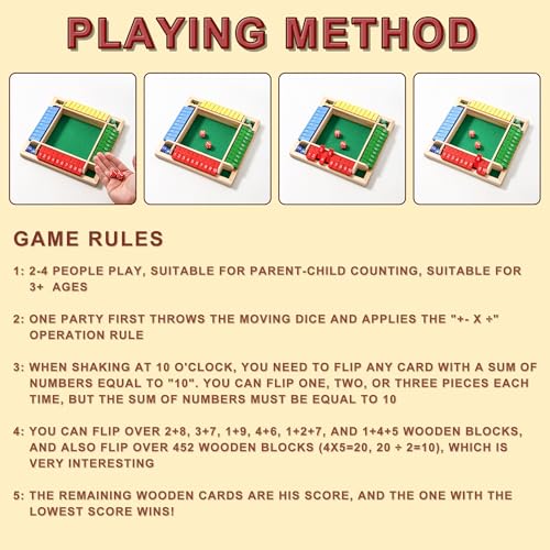 Dice Game Shut The Box Wooden Board Game,4 Sided Family Math Game for 2-4 Players,Educational Learning Interactive, Classics Tabletop Version Games for Classroom, Party, or Pub - Image 5