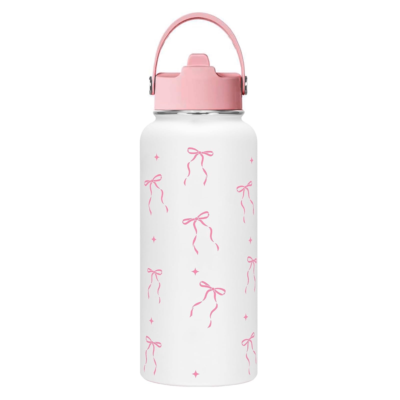 Bryxora Insulated Water Bottle 950ml with Straw Lid - 24 Hours Cold - Iced for 48 Hours - Leakproof - BPA Free - Easy to Carry - Vacuum Insulated Double Walled Stainless Steel Flask (Bow)