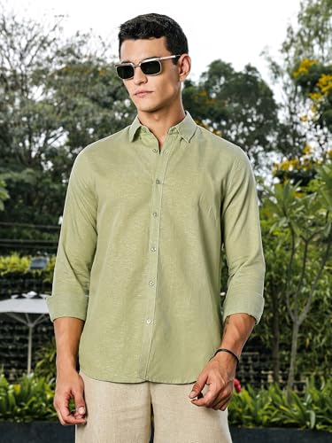 Image of Thomas Scott Men's | Linen Blend | Solid | Premium Cotton Linen Blend | Full Sleeve | Casual Shirt for Men