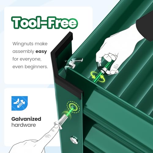 Image of Quictent Galvanized Raised Garden Bed 8x4x2 Ft Tall Metal Planter Box for Vegetables Outdoor Bottomless for Backyard, 2 Tomato Cages Included, 22.04 inch Deep, Green