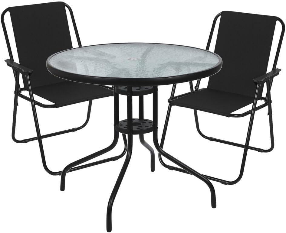 URBNLIVING Garden Table & Folding Deck Chairs Set 2 Seater Outdoor Patio Dining Furniture