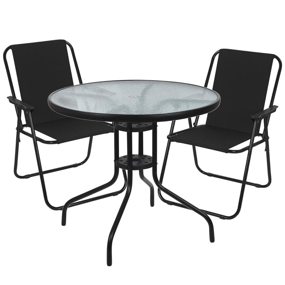 URBNLIVING Garden Table & Folding Deck Chairs Set 2 Seater Outdoor Patio Dining Furniture