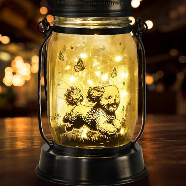 Dog Solar Lanterns Dog Lover Gifts for Women Men Dog Lovers Gifts Hanging Dog Lanterns with Stake for Yard Lawn Garden Decor Waterproof Dog Lights Torches