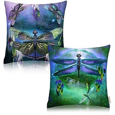 Dreamcatcher Dragonfly Cushion Cover Throw Pillow Covers Set Of 2 Decorative Outdoor Teal Modern Throw Pillow Cover Cotton 18 X 18 Inches Square Cover