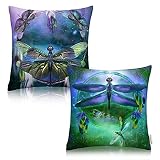 Dragonfly Throw Pillow Dreamcatcher Cushion Cover Set of 2 Decor Outdoor Teal Modern Throw Pillow Co