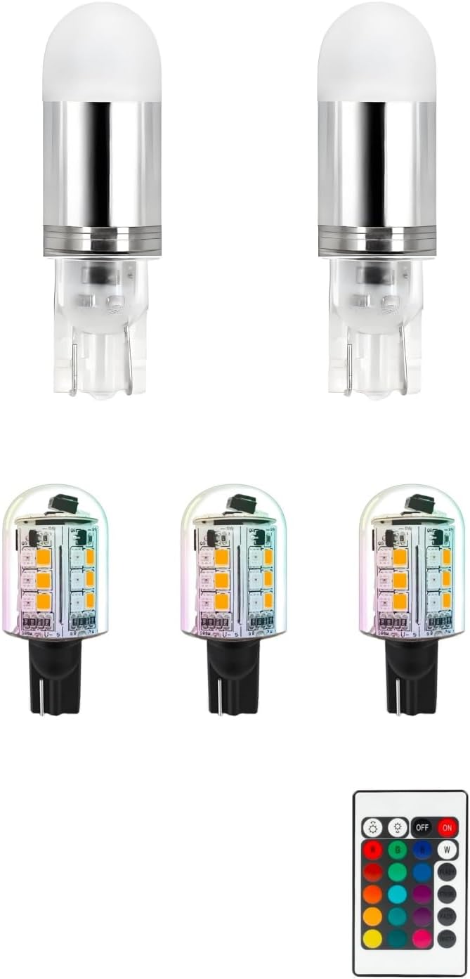 T5 T10 Wedge Base LED Light Bulbs Warm White 2-Pack and RGB T5 T10 Wedge Base LED Light Bulbs