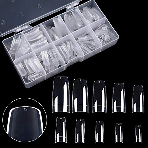 500pcs Fake Nails - Clear Acrylic Nail Tips Half Cover French Nail Tip 10 Sizes False Nails with Case for Nail Salons and DIY Nail Art