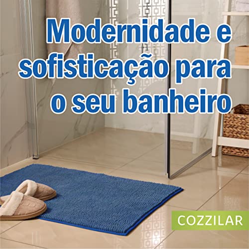 Tapete De Banheiro Antiderrapante Bolinha Microfibra 70x50 cm Cor:Azul