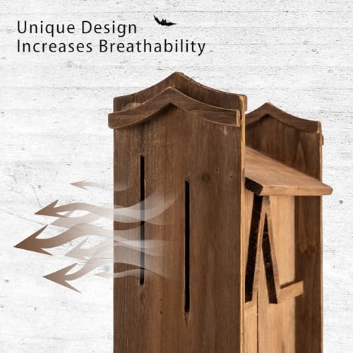 VIREESR Wooden Bat Houses for Outside Bat Box for Outdoors - Large Two Chamber Box Perfectly Designed to Attract Bats - Durable and Easy to Hang(Bat House Ⅱ Brown) - Thumbnail 4