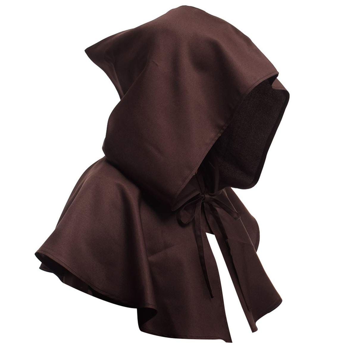 SOONHUA Vintage Medieval Cowl Hat Unisex Medieval Cowl Hooded Cloak Halloween Poncho Cosplay Costume for Men Women Brown