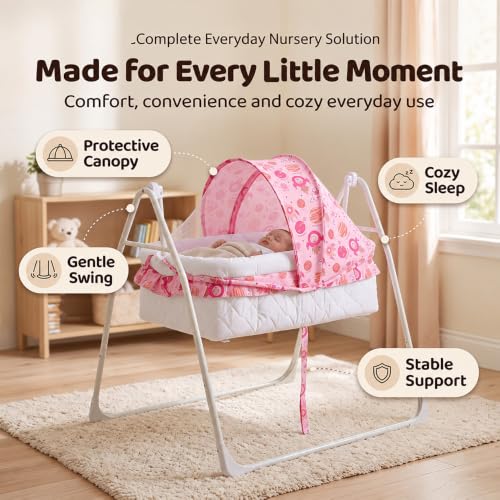 Image of StarAndDaisy Baby Cradle for Newborn Baby, Baby Bassinet with Swing Lock & Velcro Straps, Stable Baby Swing Cradle for Sleeping & Rest, Secure and Comfortable Infant Cradle