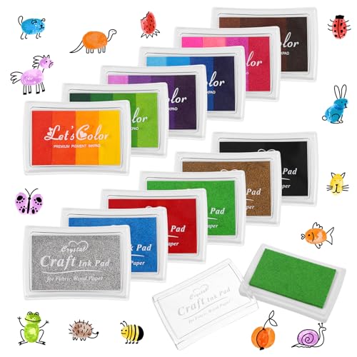 Livdouyu 30 Farben Stempelkissen Bunt, Stempelkissen Kinder 7,5 x 5,5 cm Ungiftig Abwaschbar Fingerstempelfarbe Stempel Tinte für Silikonstempel Scrapbook Papier DIY (12 Stück)