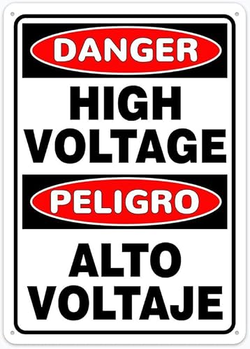 8"x12" Tin Metal Sign - Danger High Voltage Bilingual - Decorative Plate For Shop, Yard, Garage, Outdoor Wall
