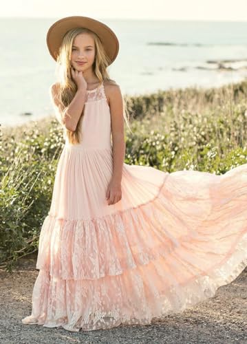 Boho Flower Girls Dresses Lace Embroidery Bridesmaid Dresses for Wedding Long Chiffon Party Dresses PT1272