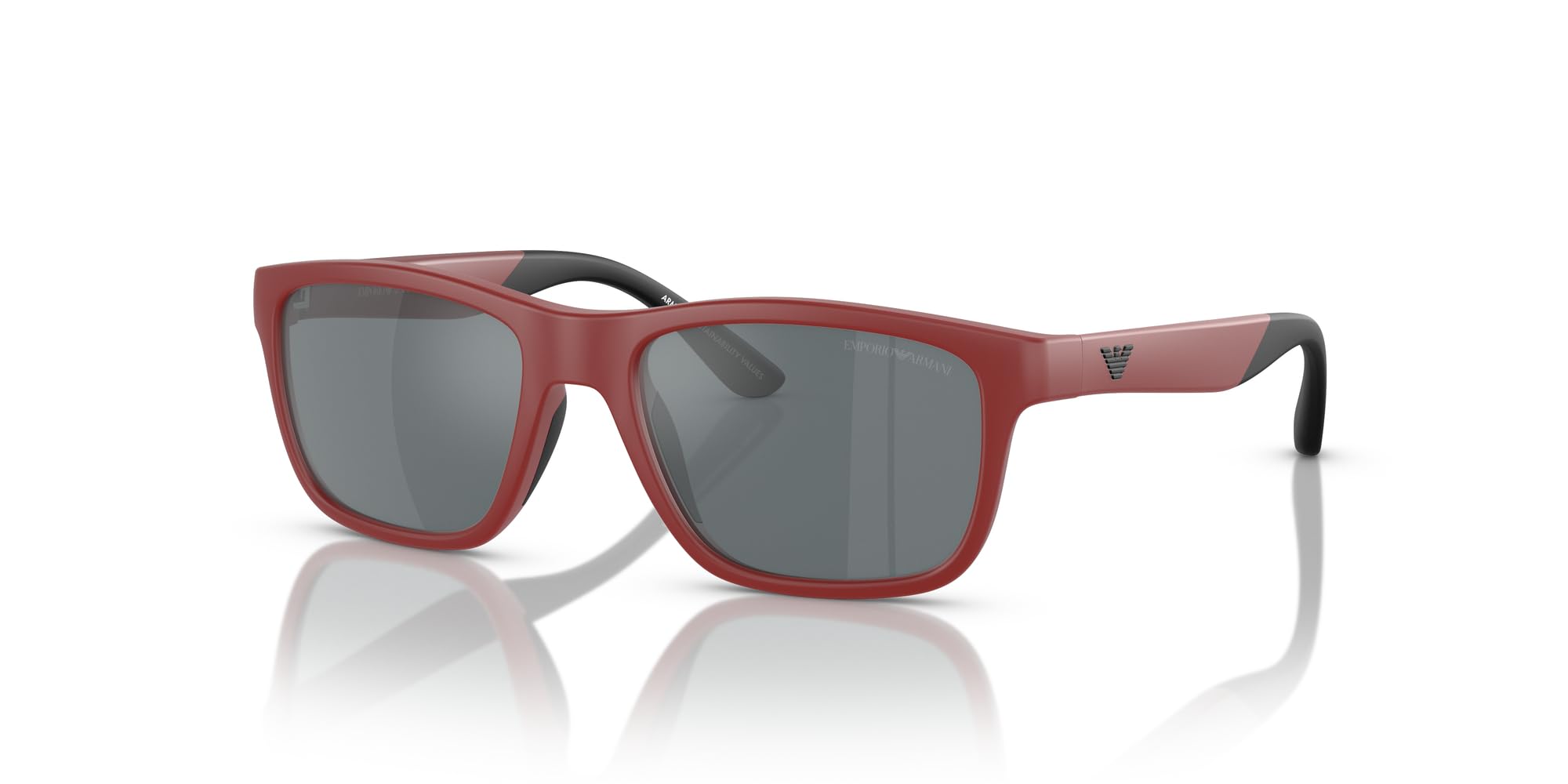 Emporio Armani Boys' EK4002 Square Sunglasses, Matte Red/Grey Mirrored Black, 48 mm