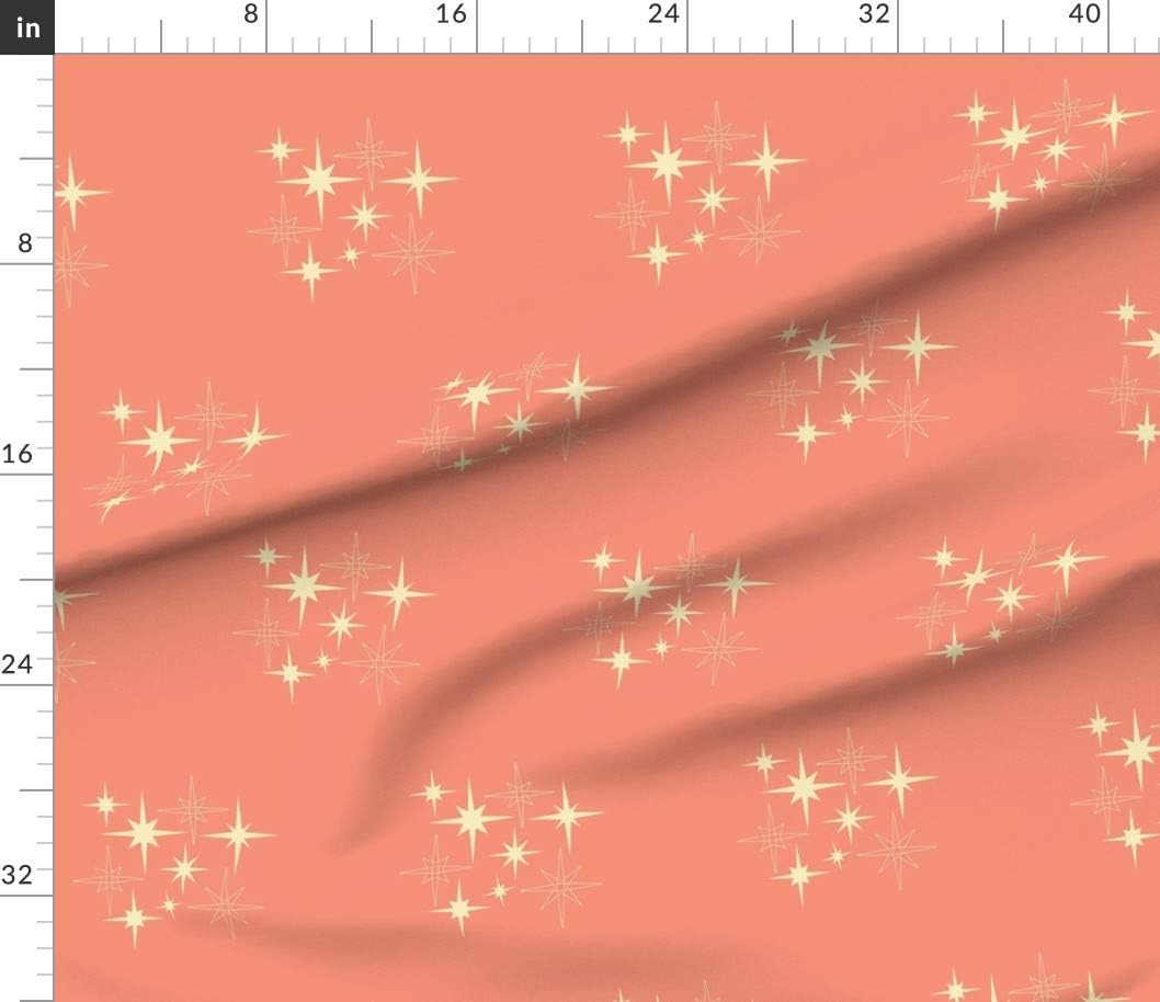 Spoonflower Fabric - Mid Century Atomic Stars Coral Printed on Petal Signature Cotton Fabric by The Yard - Sewing Quilting Apparel Crafts Decor