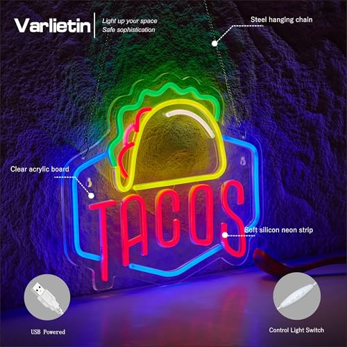 Image of Tacos Neon Sign for Wall Decor, Taco Open LED Neon Signs Lights for Mexican Restaurant Pizzeria Kitchen Restaurant Coffee Bar Party Pub Decoration and Shop Decoration Gift, USB Powerd