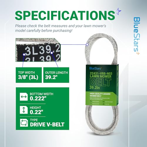 Image of BlueStars 22431-VR8-N03 Drive Belt | Aramid Cord | 3 /8 inch x 39.2 inch | Drive Belt for Honda 21 Inch Walk-Behind Mowers HRN216 Series HRN216VKA HRN216VKAA HRN216VLA HRN216VLAA HRN216VYA Lawn Mower