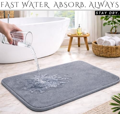 Image of VAS COLLECTIONS Memory Foam Bath Mat Non-Slip Anti-Skid Bathroom Rug (16x24 Inches) | Super Absorbent Quick Dry Shower & Tub Floor Mat (Slate Grey)