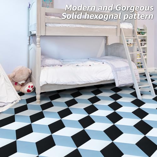 Art3d 30-Pack Hexagon Peel and Stick Vinyl Floor Tiles, Blue/Black/White - image 3