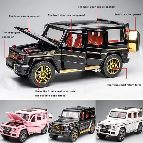 Image of 1:24 Scale Big Size Mercedes Benz AMG G63 G-Klessa Diecast Car | Metal Pullback Toy Car for Kids with Openable Doors, Sound, Light Effects (Black)