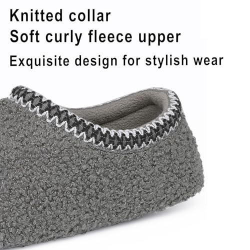 shevalues Women House Memory Foam Slippers Teddy Fleece Bedroom Sock Shoes with Soft Rubber Sole Grey423