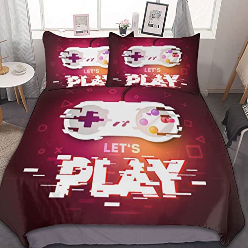 Teens Gamepad 3 Pieces,Gamer Video Game Glitch Mode Gamepad Lets Play Three-Piece Bed Sheet 100% Soft Microfiber Bed Set Bedroom Decoration Three-Piece Set Twin Full (80" X 90")