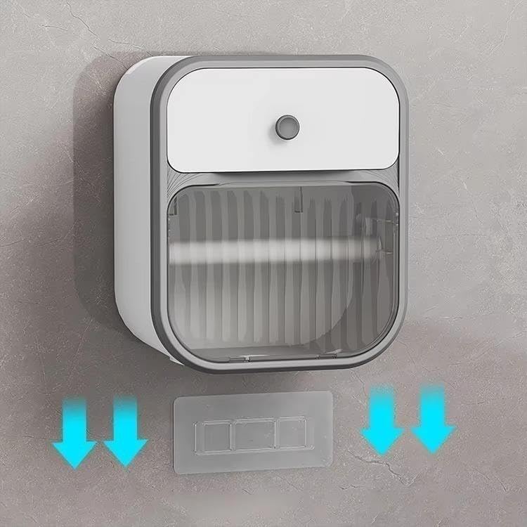 Image of Self-Adhesive Toilet Paper Holder with Phone Stand - Wall Mounted Tissue Roll Dispenser Tray for Bathroom | Space-Saving & Stylish Accessory