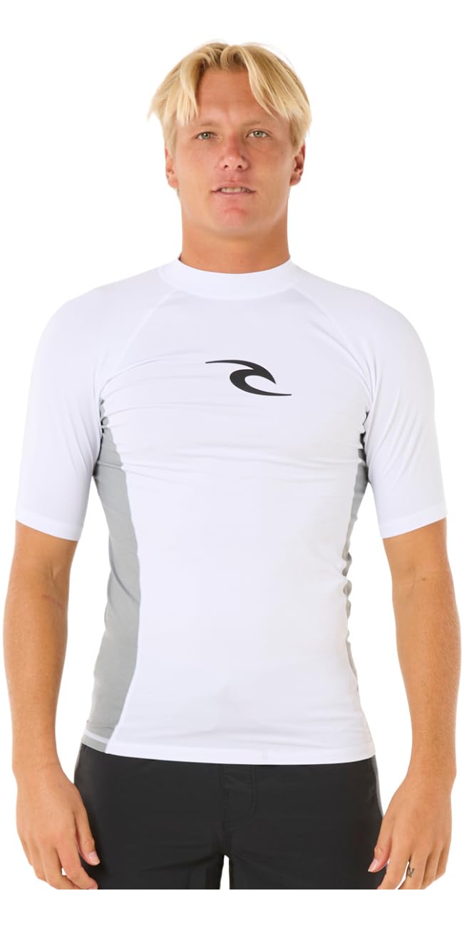Rip Curl Men's White Waves Upf 50 Perf Short Sleeve Surf Rash Vest - S