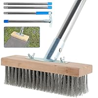 Drahtbesen mit Stiel 165cm zum Reinigung Schmutz Moos Drahtbesen Bürste mit 4-Teilige Spleißstange aus Edelstahl Robust Stahlbesen für Moos mit Stiel Zum Terrasse Pool Terrasse Deck Garte