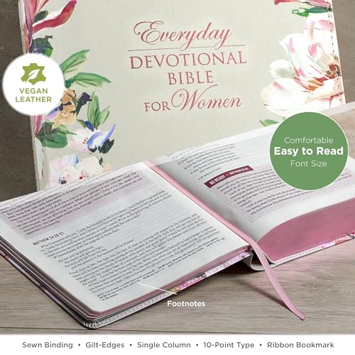 Image of NLT Holy Bible Everyday Devotional Bible for Women New Living Translation, Vegan Leather, Pink Floral Printed, Flexible Daily Bible Reading Plan Options (NLT Womens Devo Editions)
