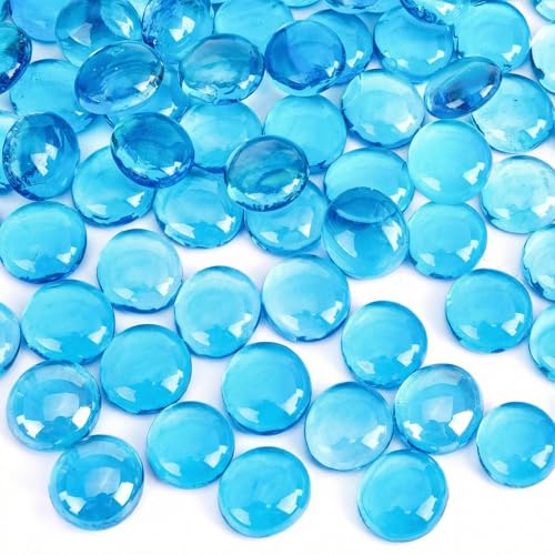 DomeStar 1LB Flat Glass Marbles, Light Blue Decorative...