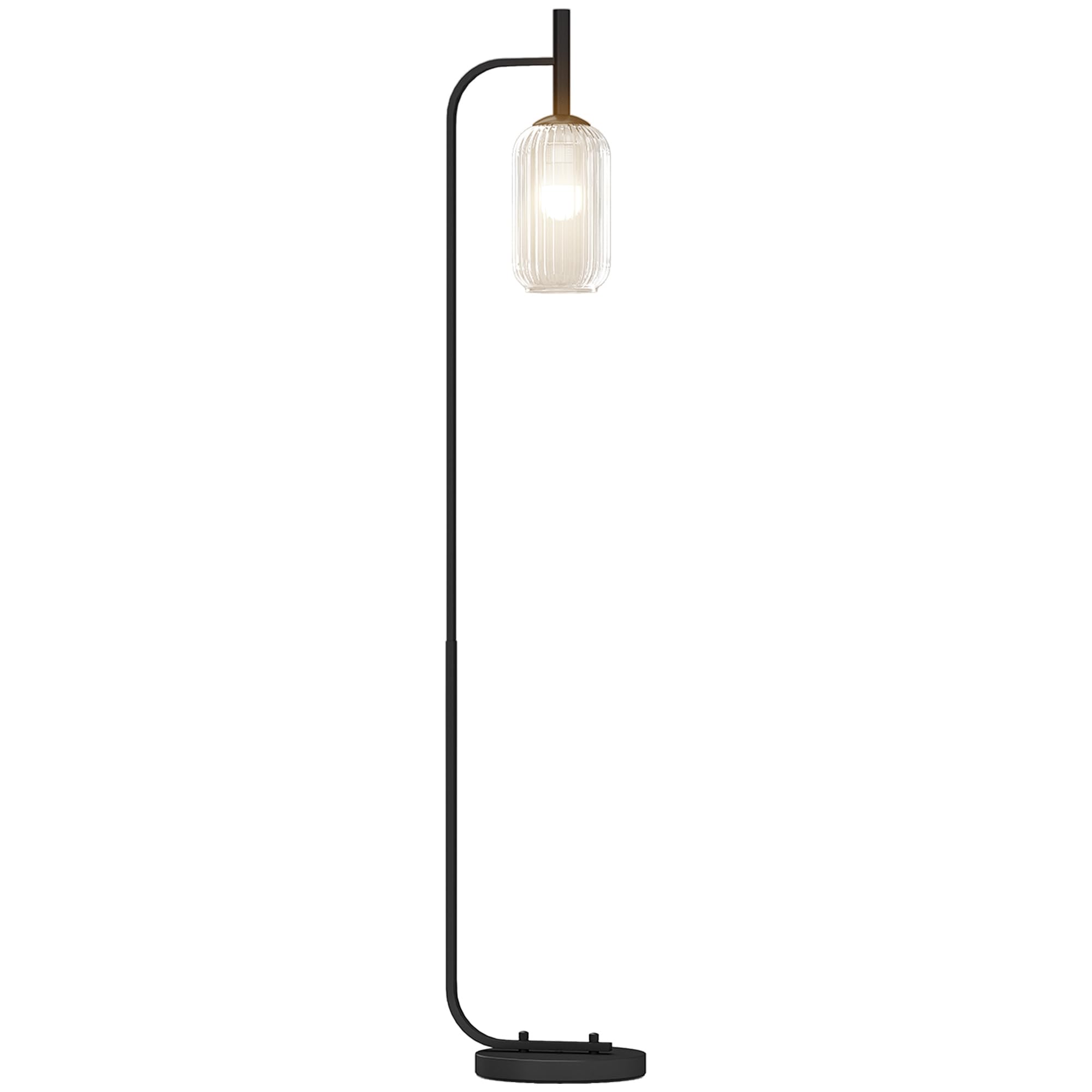 Rackhams Black Modern Floor Lamp With Glass Lampshade, Foot Switch For Living Room - Bulb Not Included - Metal, Glass