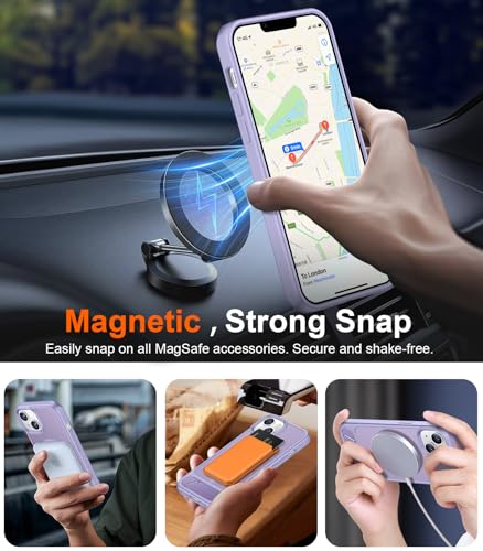 Image of Magnetic Compatible with iPhone 14 Case /iPhone 13 Case,[Built-in Invisible Kickstand][Compatible with MagSafe][Military Grade Shockproof] Slim Translucent Matte Phone Case for iPhone 14 /13 6.1 inch