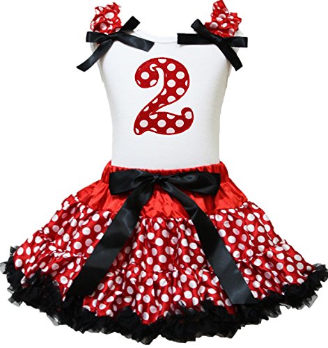Vestido de 2º cumpleaños de niña con falda de lunares rojos