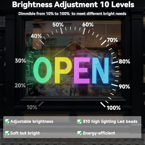 Image of LED Open Signs for Business,40 inchL x 14 inchW Large Open Sign LED with 3 Scene Modes, Ultra Bright Adjustable Light Up Bar Sign for Storefront Window Glass Door Shop Store Salon Cafes Restaurant (Green-Yellow-Pink-Blue)